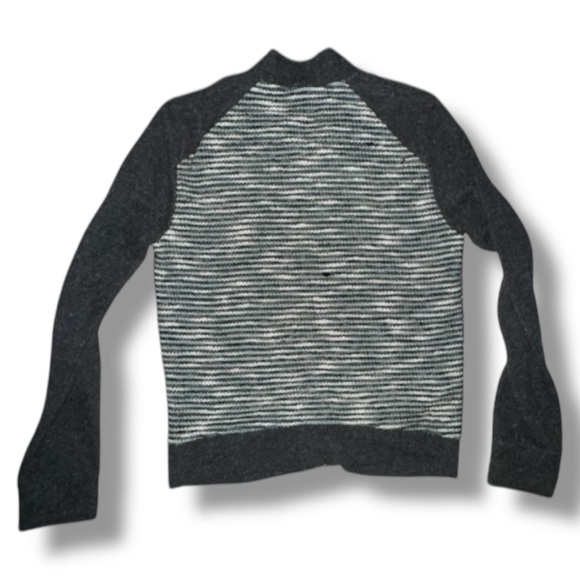 Lucky Brand Sweater Gray Cardigan Striped Mixed Knit Zip-Up Boyfriend Size Small - Picture 10 of 16